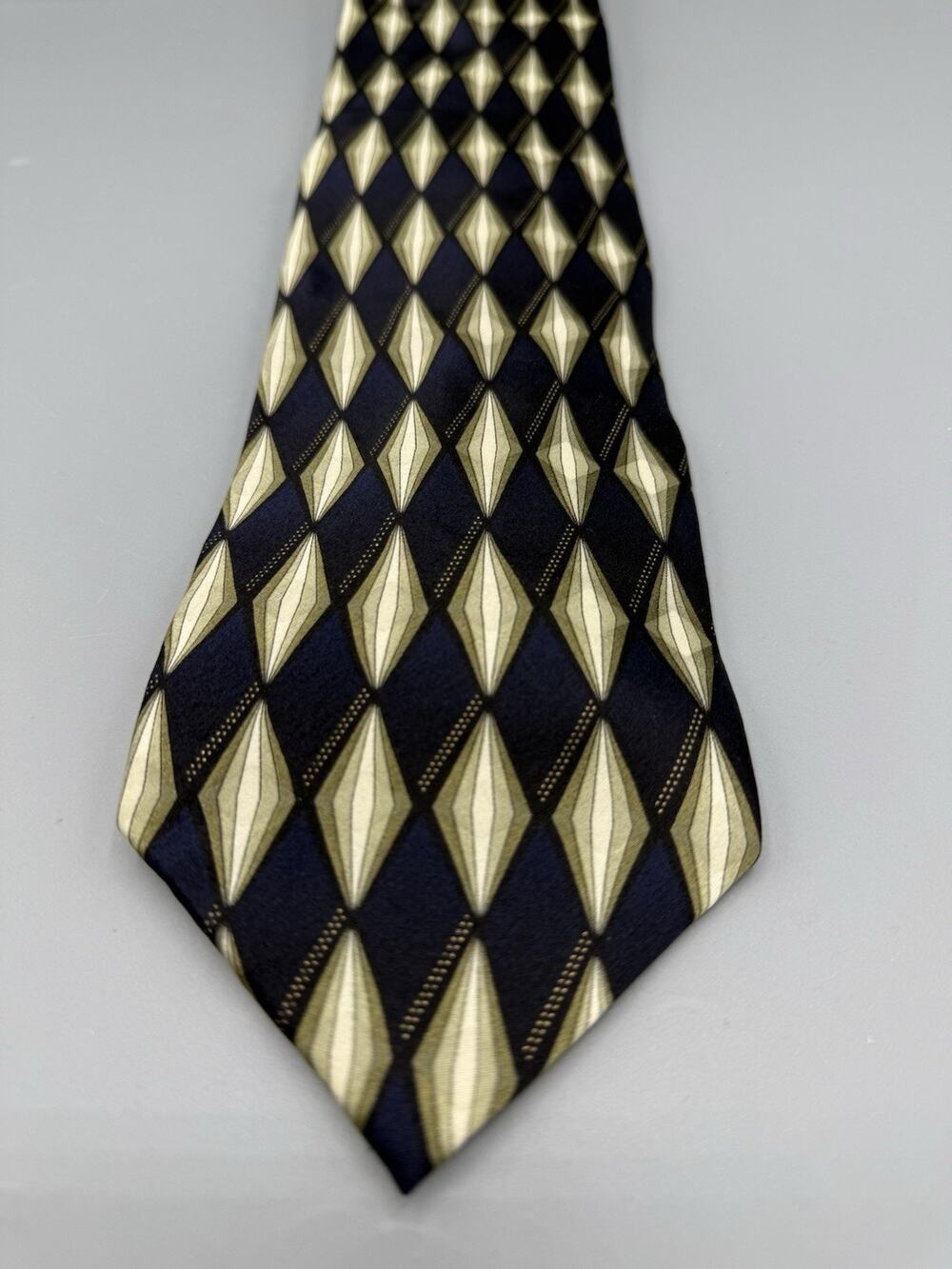 Giorgio Brutini Collezione Men’s Silk Tie Navy Blue Gold Geometric Necktie